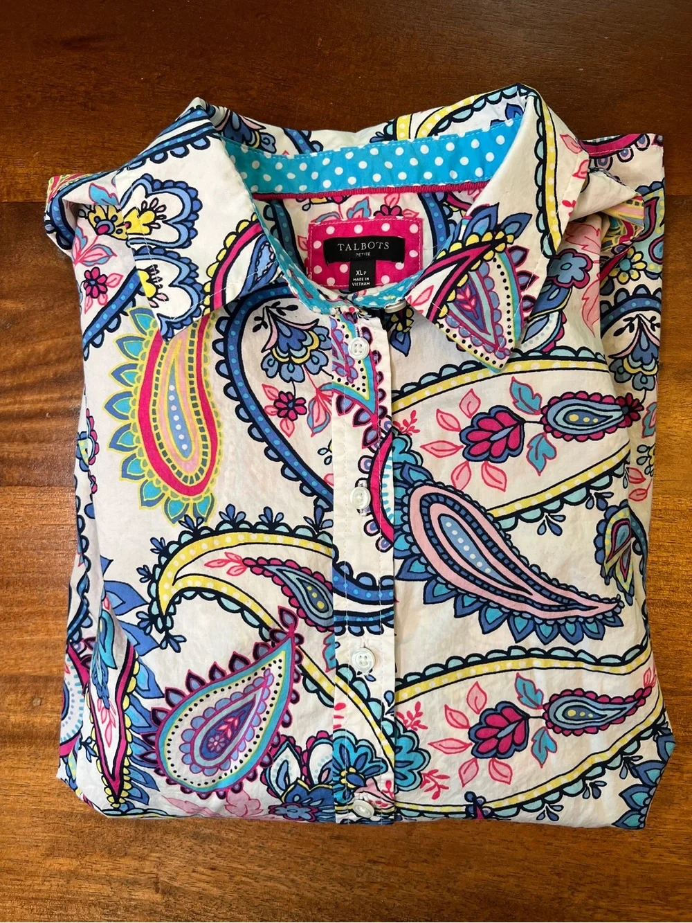 Talbots Women’s Button Down Shirt Size XLP Blue Pink Paisley Cotton Blouse - Picture 8 of 8